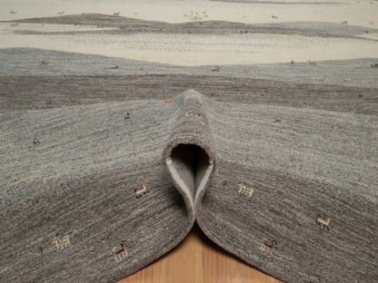 Gabbeh Modern / Contemporary hand-knotted wool rug in Gray, 8'8" x 11'10", SKU O092748 (view 5)