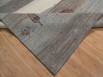 Gabbeh Modern / Contemporary hand-knotted wool rug in Gray, 8'8" x 11'10", SKU O092748 (view 6)