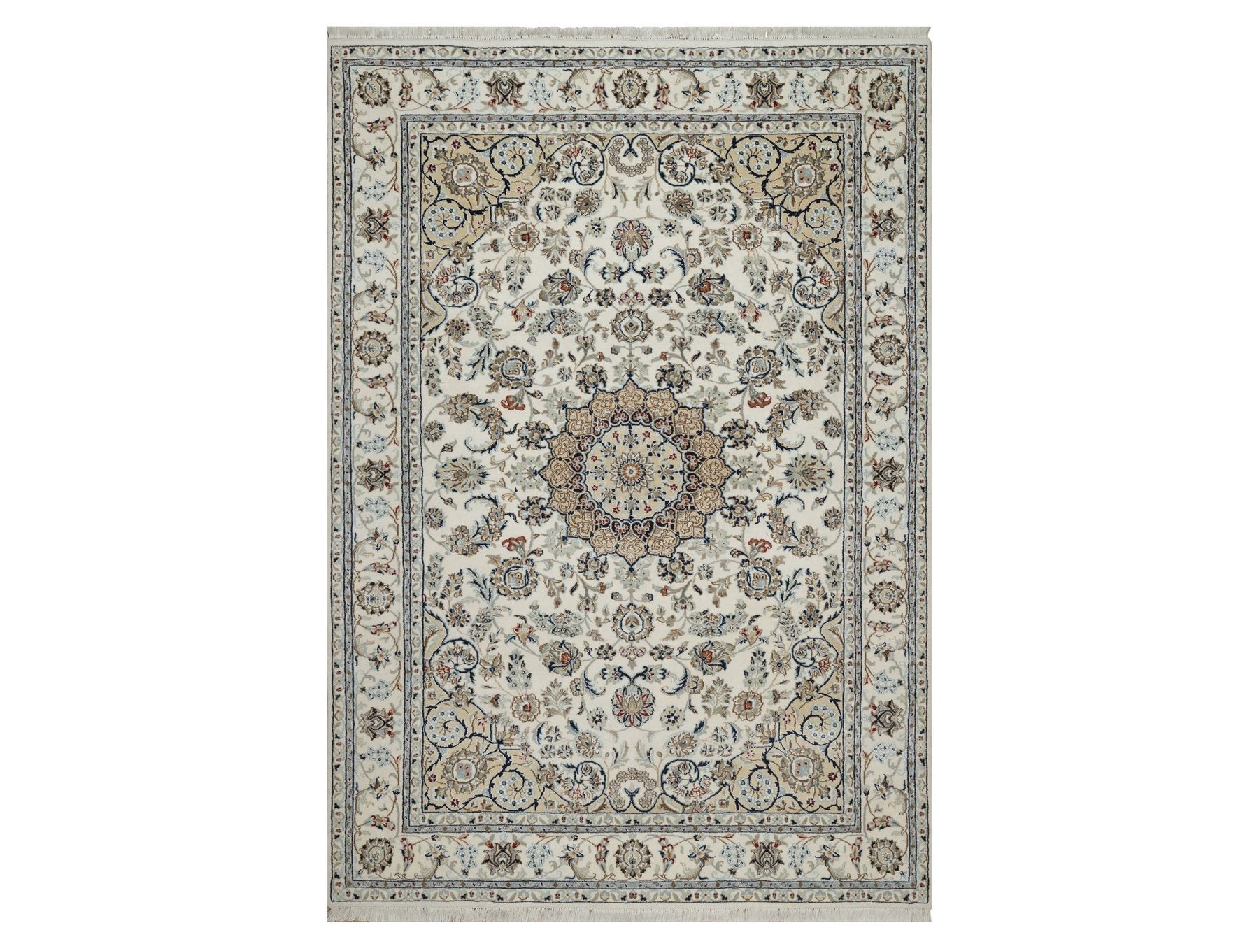 Nain hand-knotted wool/silk rug in Ivory, 6'2" x 8'11", SKU O092750