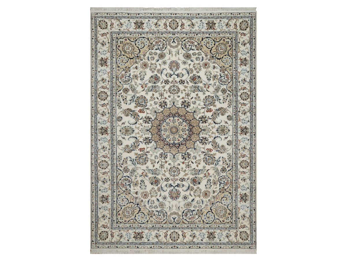 Nain hand-knotted wool/silk rug in Ivory, 6'2" x 8'11", SKU O092750