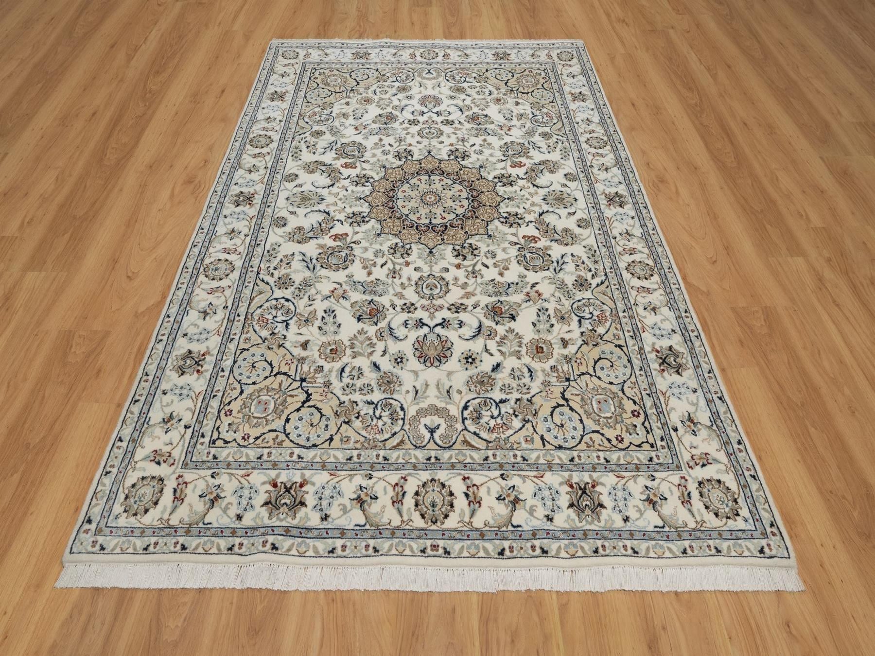 Nain hand-knotted wool/silk rug in Ivory, 6'2" x 8'11", SKU O092750 (view 2)
