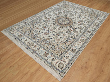 Nain hand-knotted wool/silk rug in Ivory, 6'2" x 8'11", SKU O092750 (view 3)