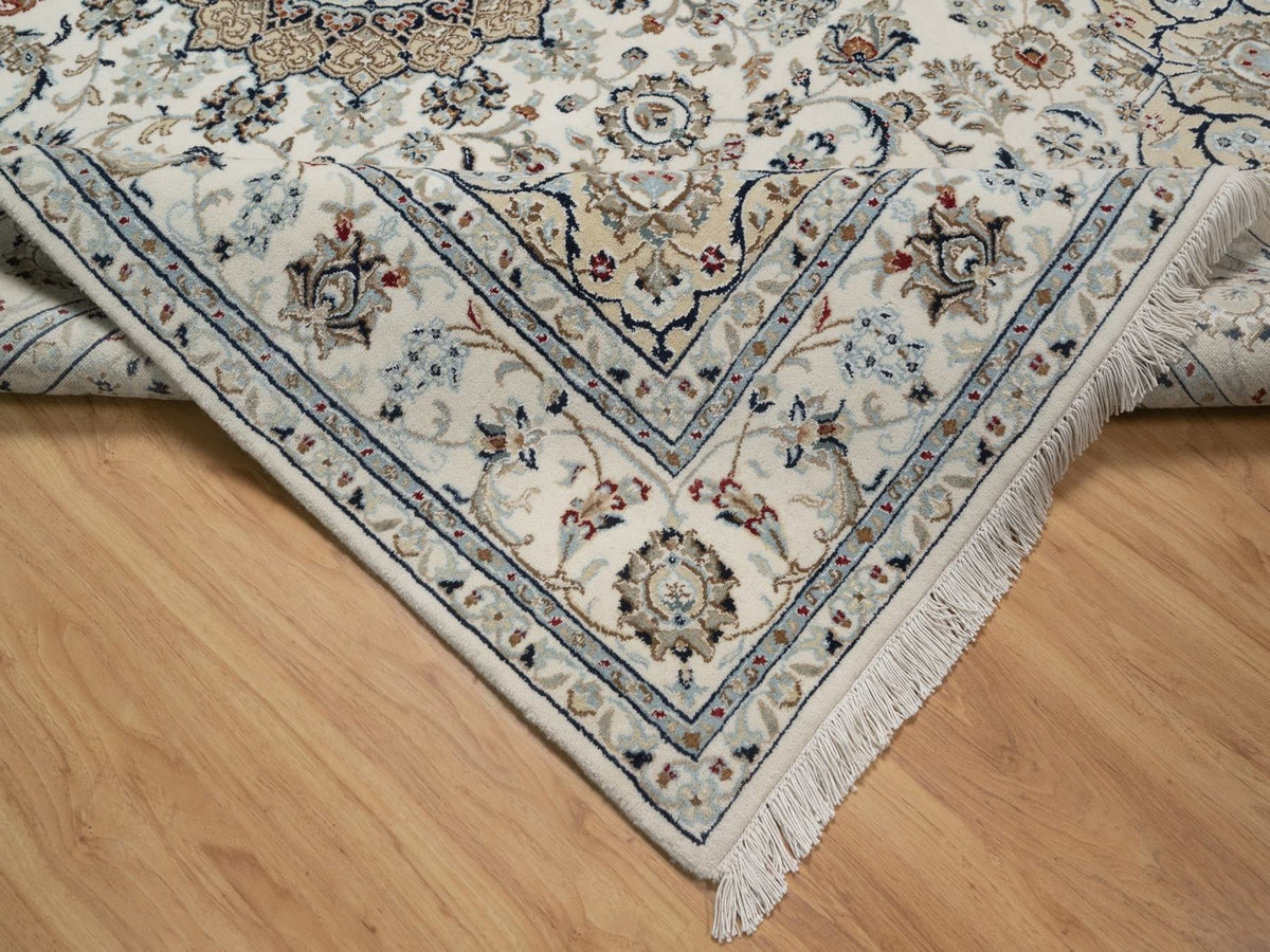 Nain hand-knotted wool/silk rug in Ivory, 6'2" x 8'11", SKU O092750 (view 6)