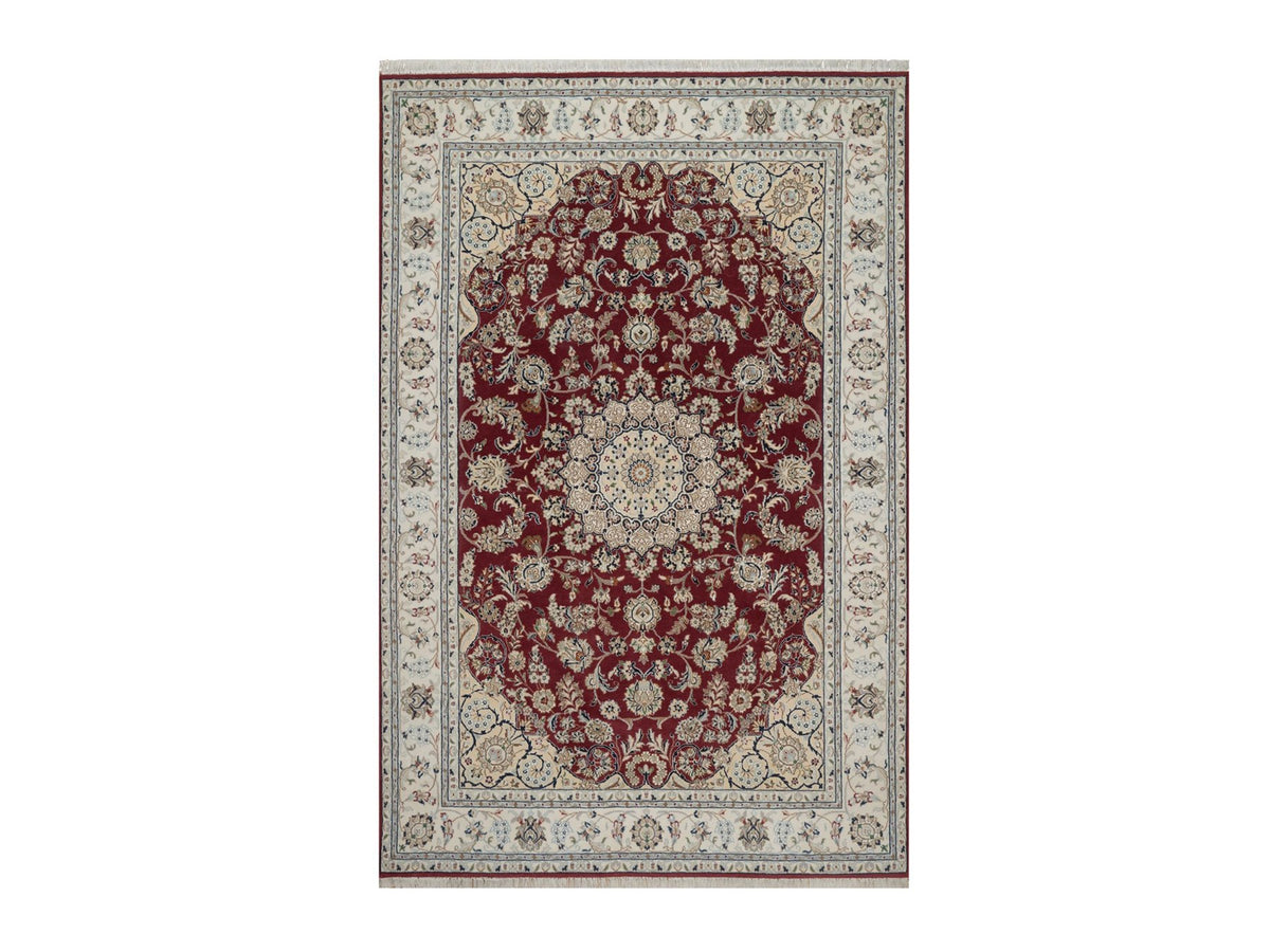 Nain hand-knotted wool/silk rug in Red, 5'10" x 8'11", SKU O092751