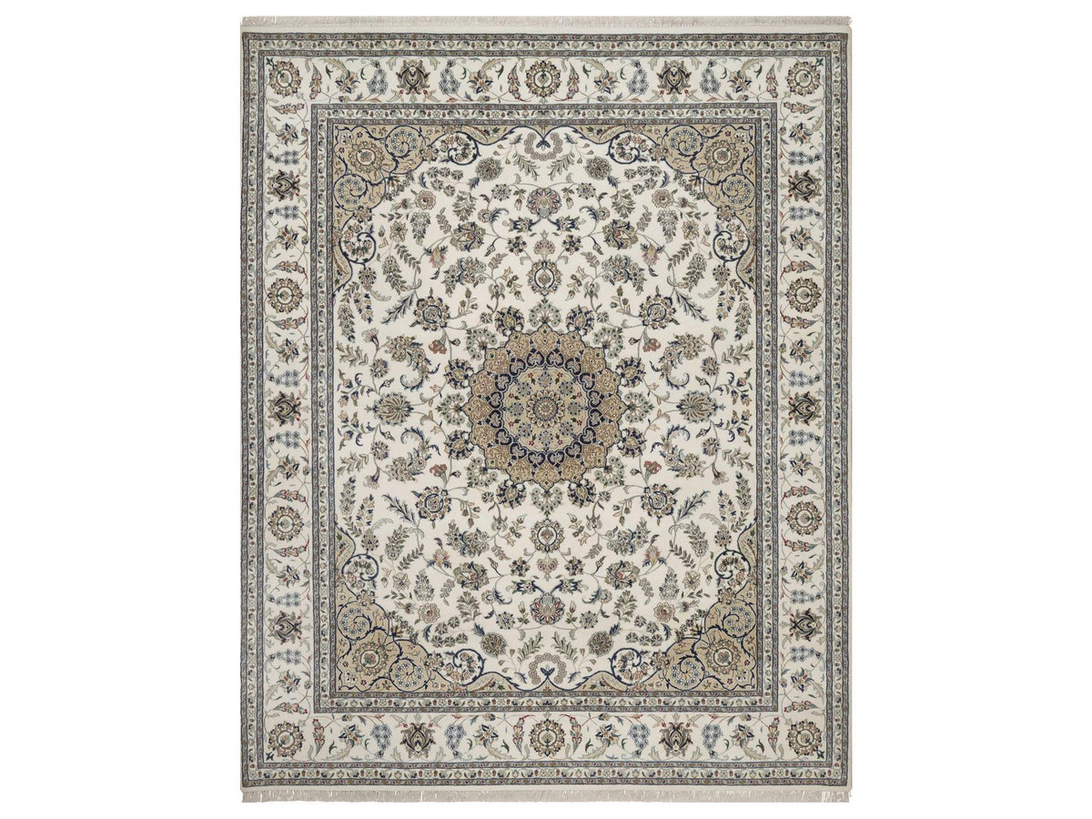 Nain hand-knotted wool/silk rug in Ivory, 8' x 10'1", SKU O092753