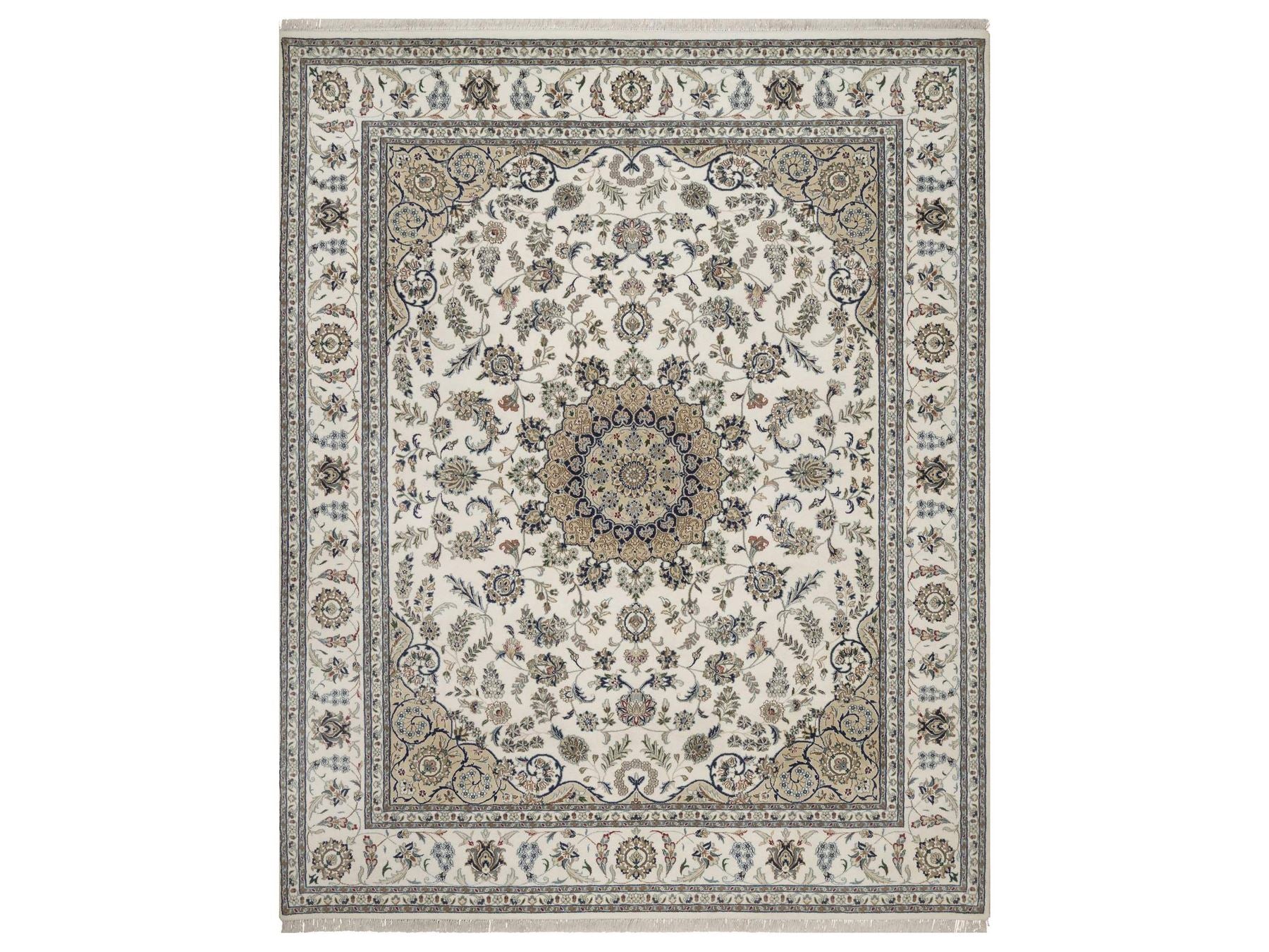 Nain hand-knotted wool/silk rug in Ivory, 8' x 10'1", SKU O092753