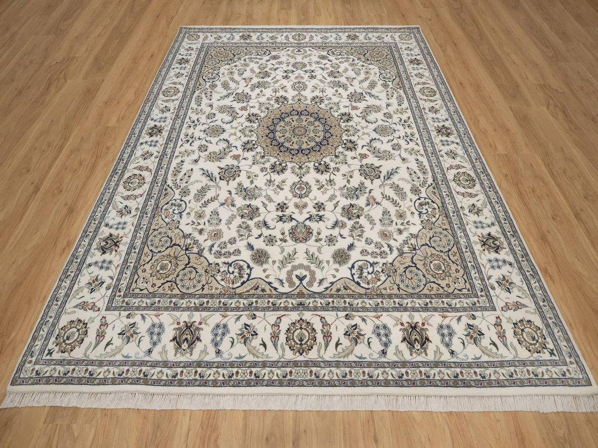 Nain hand-knotted wool/silk rug in Ivory, 8' x 10'1", SKU O092753 (view 2)