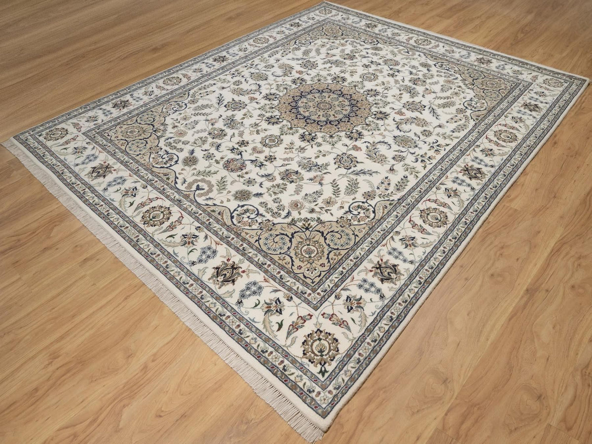 Nain hand-knotted wool/silk rug in Ivory, 8' x 10'1", SKU O092753 (view 3)