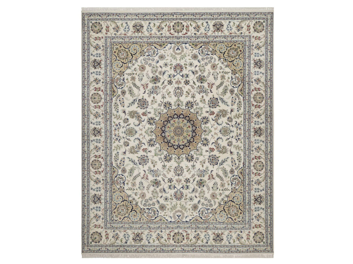 Nain hand-knotted wool/silk rug in Ivory, 8' x 10'2", SKU O092754