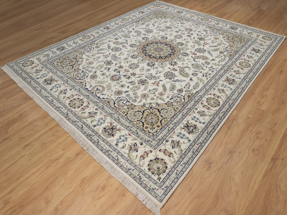 Nain hand-knotted wool/silk rug in Ivory, 8' x 10'2", SKU O092754 (view 3)