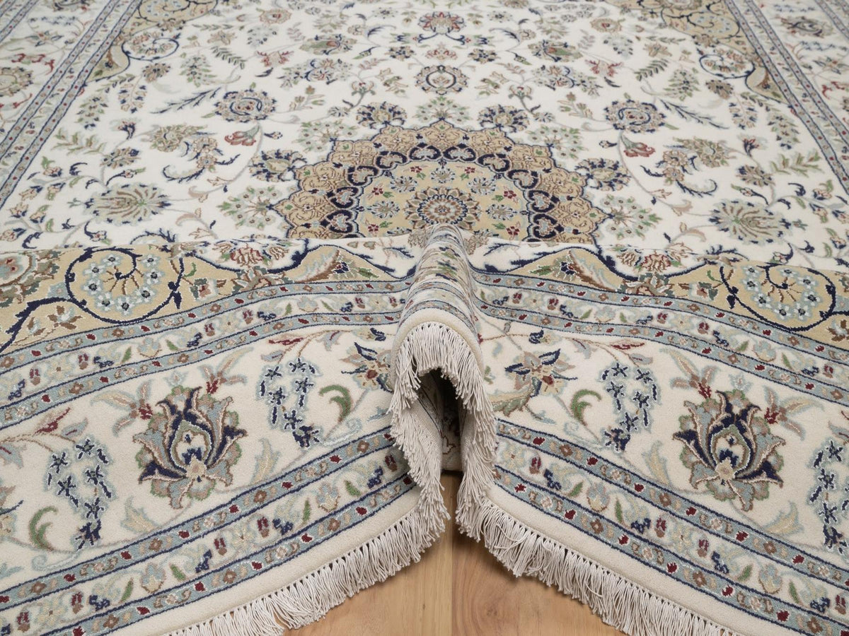 Nain hand-knotted wool/silk rug in Ivory, 8' x 10'2", SKU O092754 (view 5)