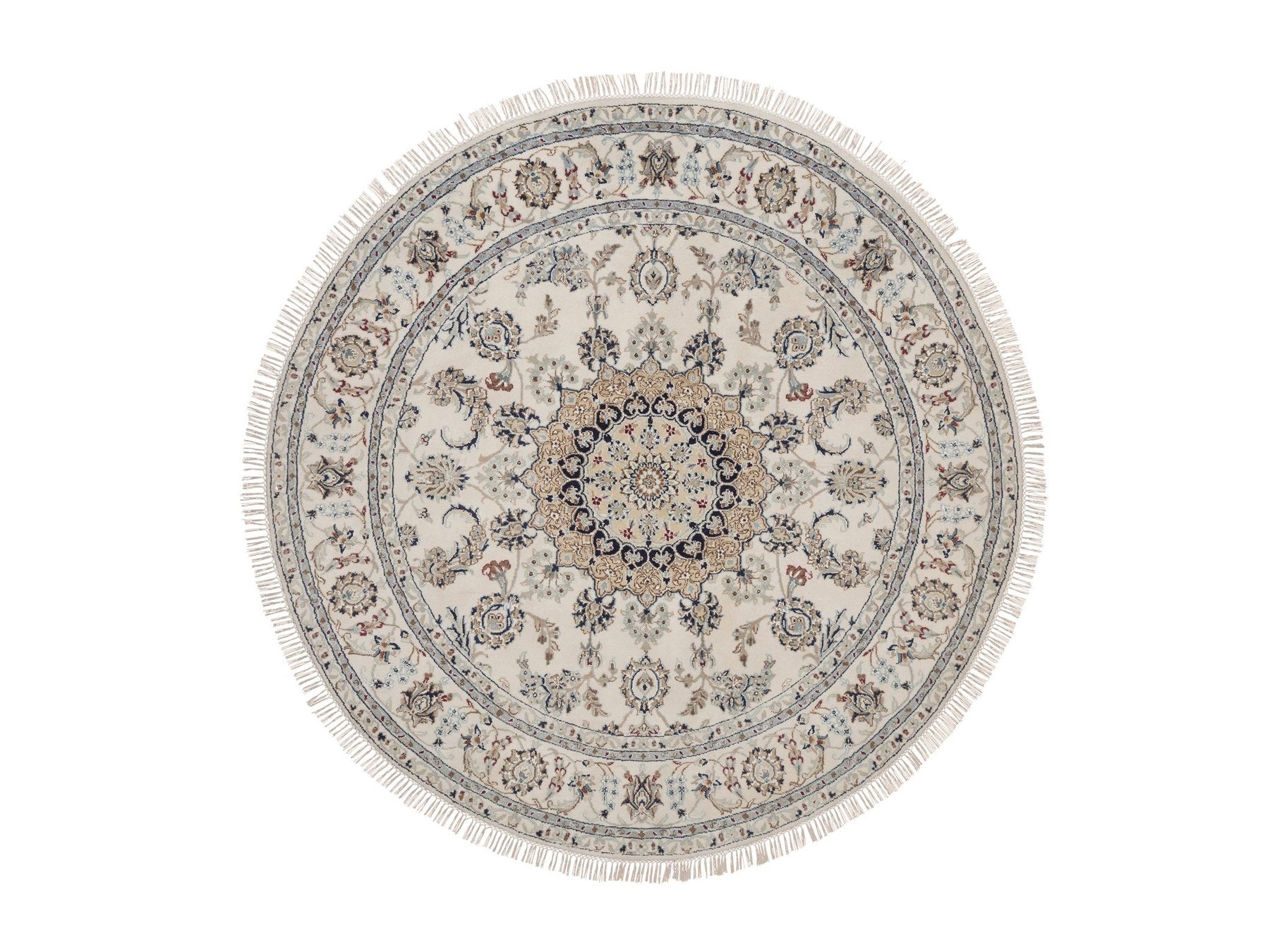 Nain hand-knotted wool/silk rug in Ivory, 6' x 6', SKU O092756
