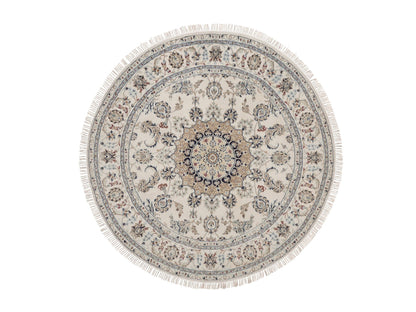 Nain hand-knotted wool/silk rug in Ivory, 6' x 6', SKU O092756