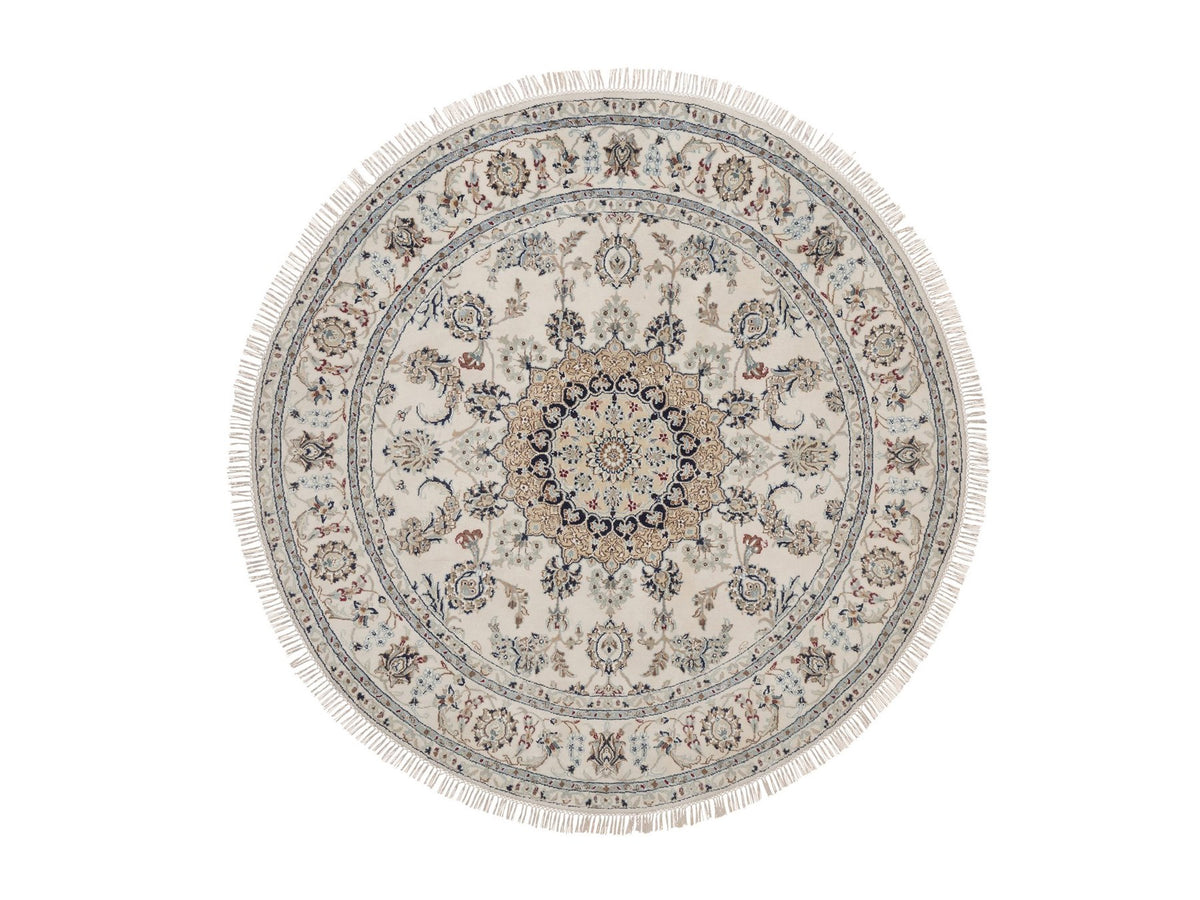 Nain hand-knotted wool/silk rug in Ivory, 6' x 6', SKU O092756