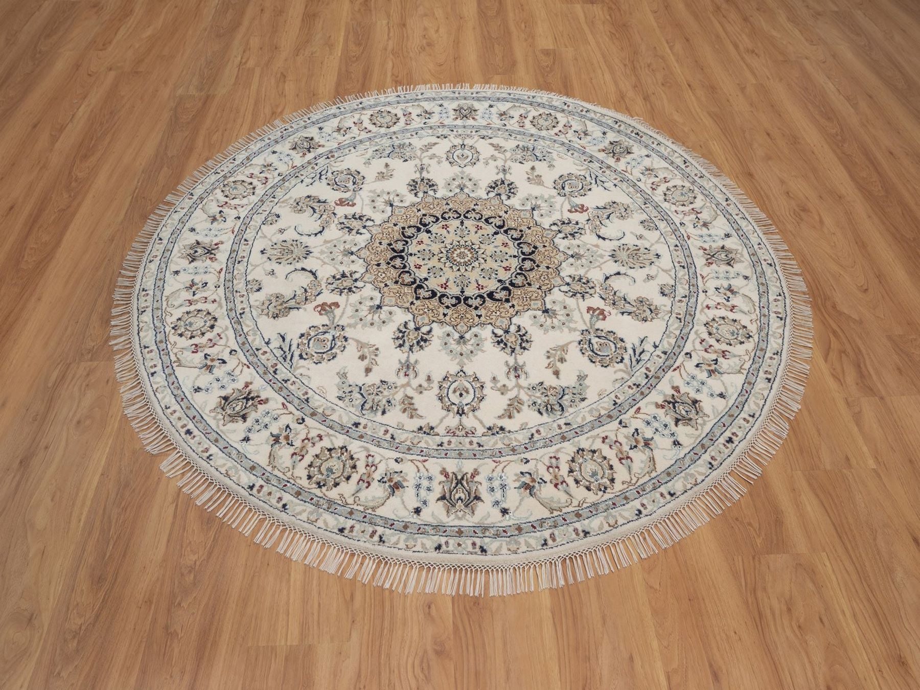 Nain hand-knotted wool/silk rug in Ivory, 6' x 6', SKU O092756 (view 2)