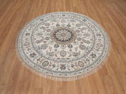 Nain hand-knotted wool/silk rug in Ivory, 6' x 6', SKU O092756 (view 2)