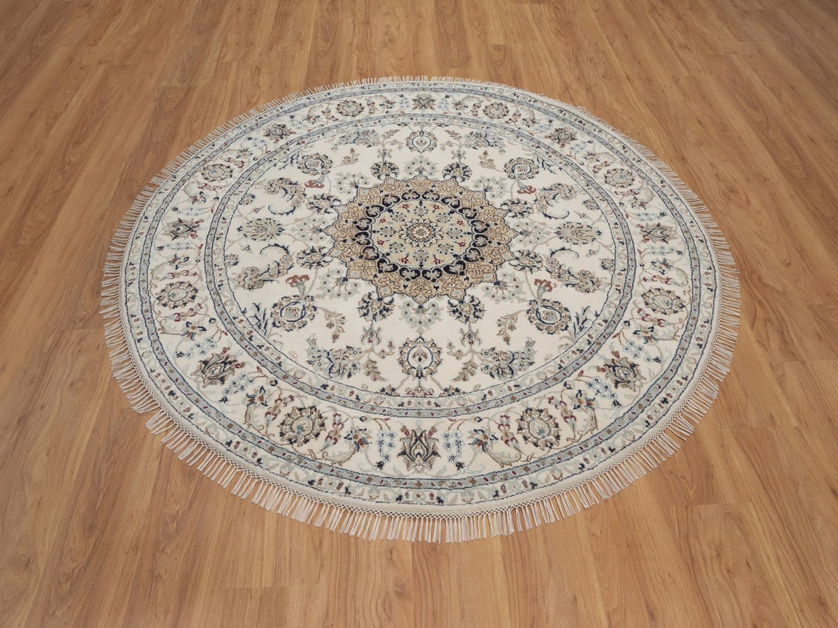 Nain hand-knotted wool/silk rug in Ivory, 6' x 6', SKU O092756 (view 2)