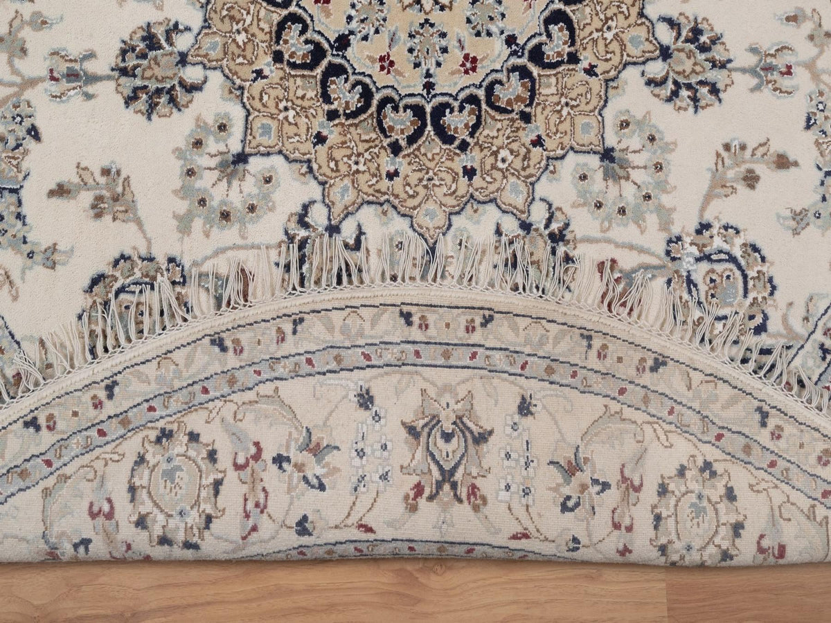 Nain hand-knotted wool/silk rug in Ivory, 6' x 6', SKU O092756 (view 3)