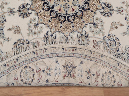 Nain hand-knotted wool/silk rug in Ivory, 6' x 6', SKU O092756 (view 3)
