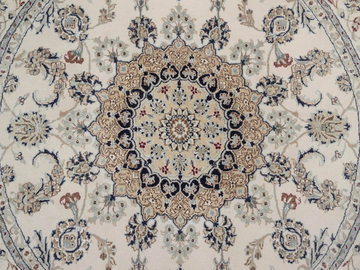 Nain hand-knotted wool/silk rug in Ivory, 6' x 6', SKU O092756 (view 5)