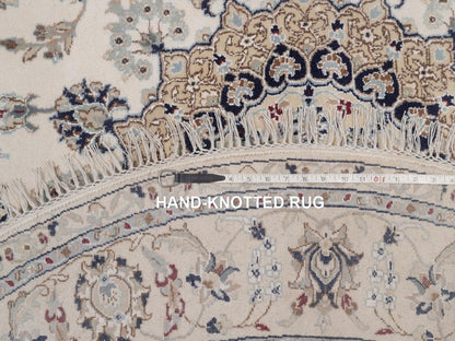 Nain hand-knotted wool/silk rug in Ivory, 6' x 6', SKU O092756 (view 8)