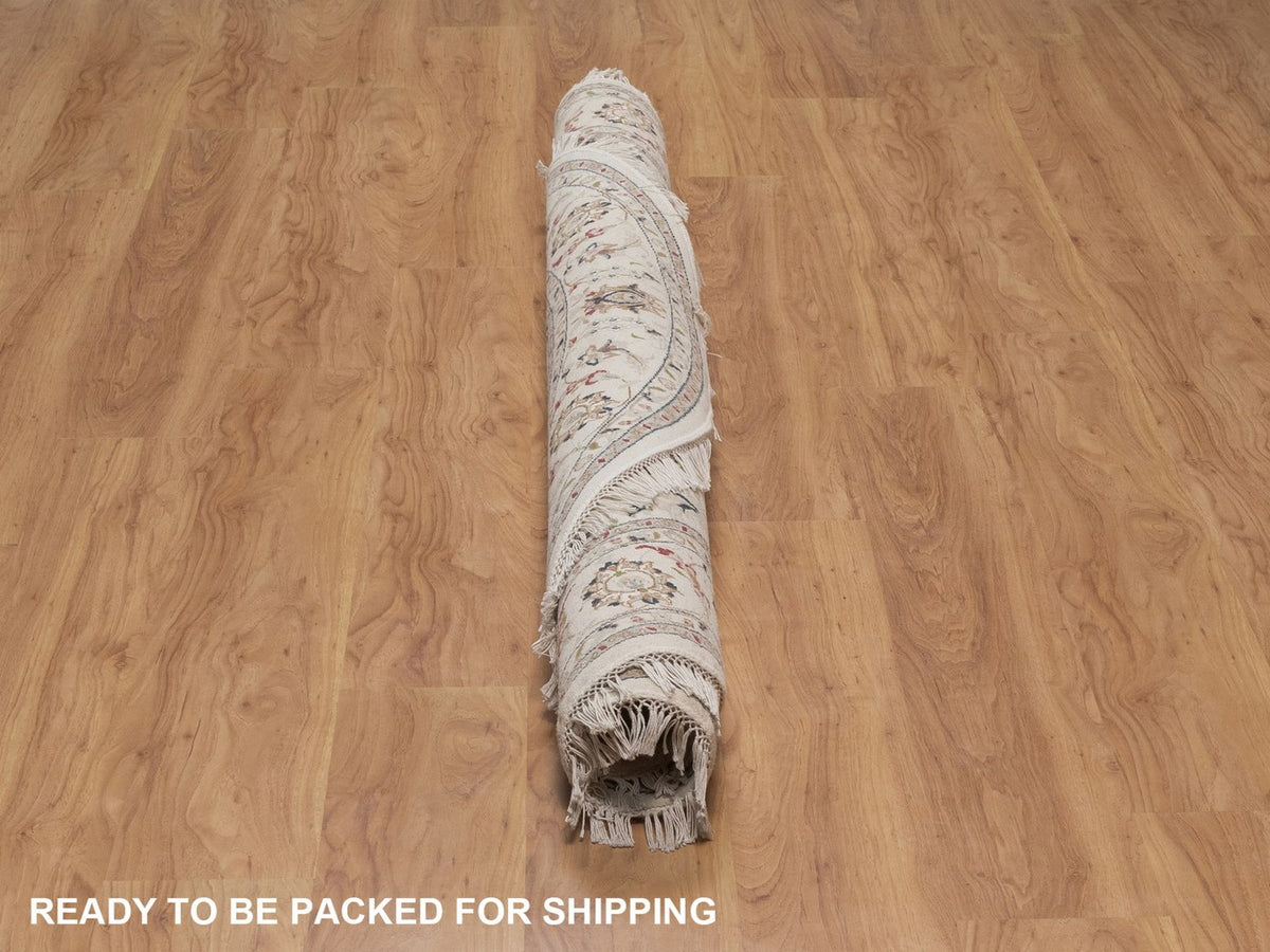 Nain hand-knotted wool/silk rug in Ivory, 6'6" x 6'6", SKU O092757 (view 6)