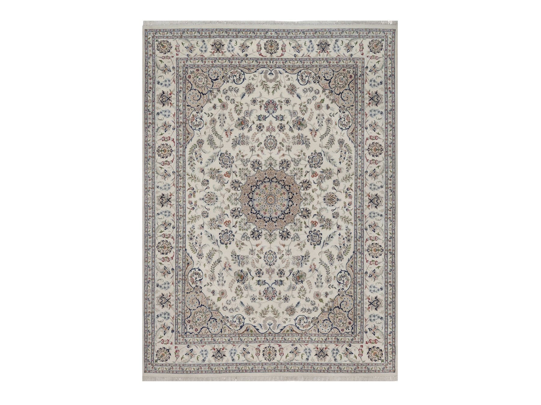 Nain hand-knotted wool/silk rug in Ivory, 8'9" x 12'1", SKU O092758