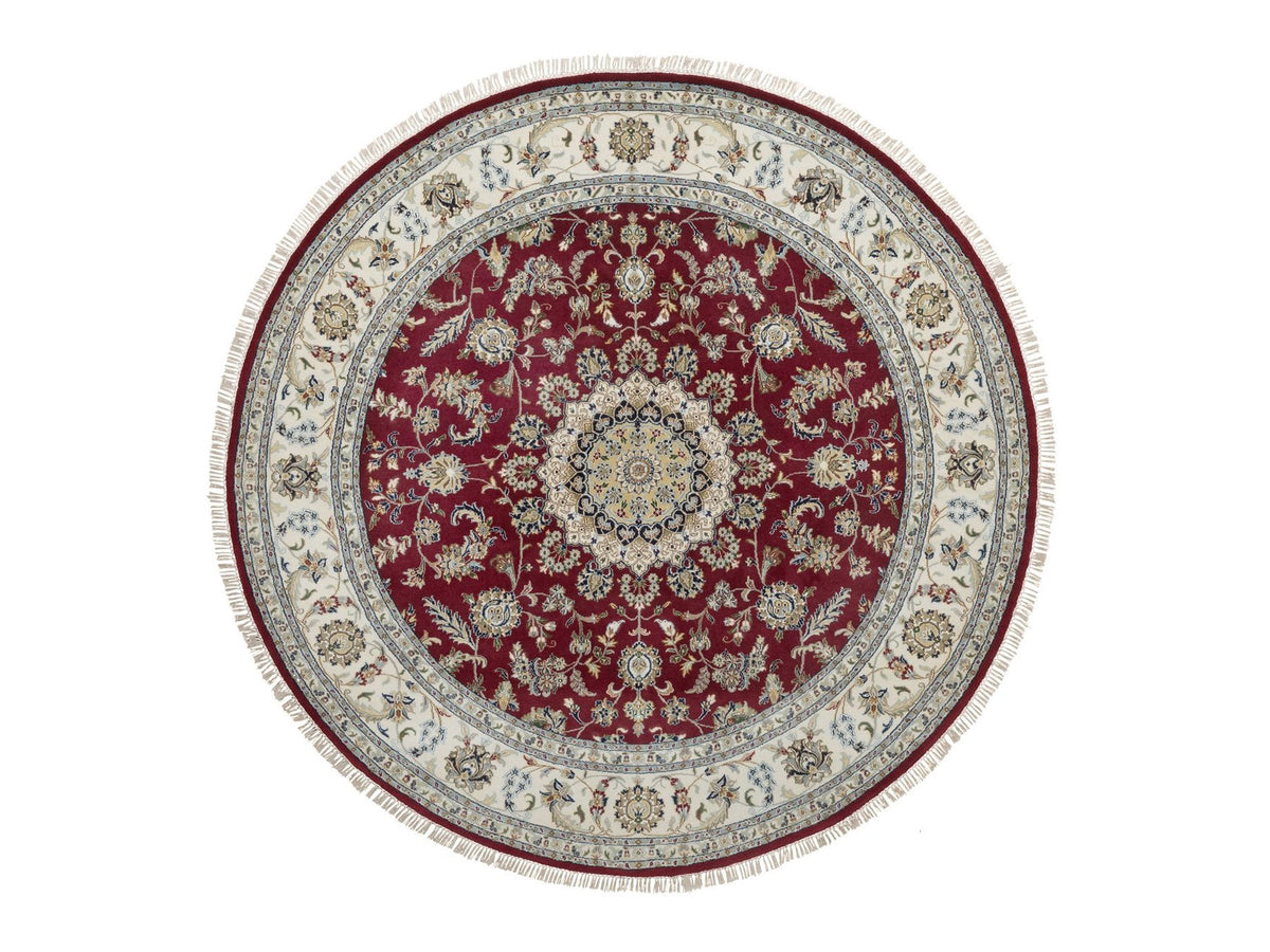 Nain hand-knotted wool/silk rug in Red, 8' x 8', SKU O092759