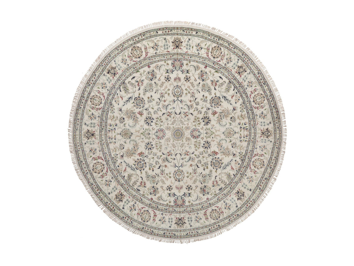 Nain hand-knotted wool/silk rug in Ivory, 8' x 8', SKU O092760