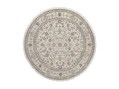 Nain hand-knotted wool/silk rug in Ivory, 8' x 8', SKU O092760