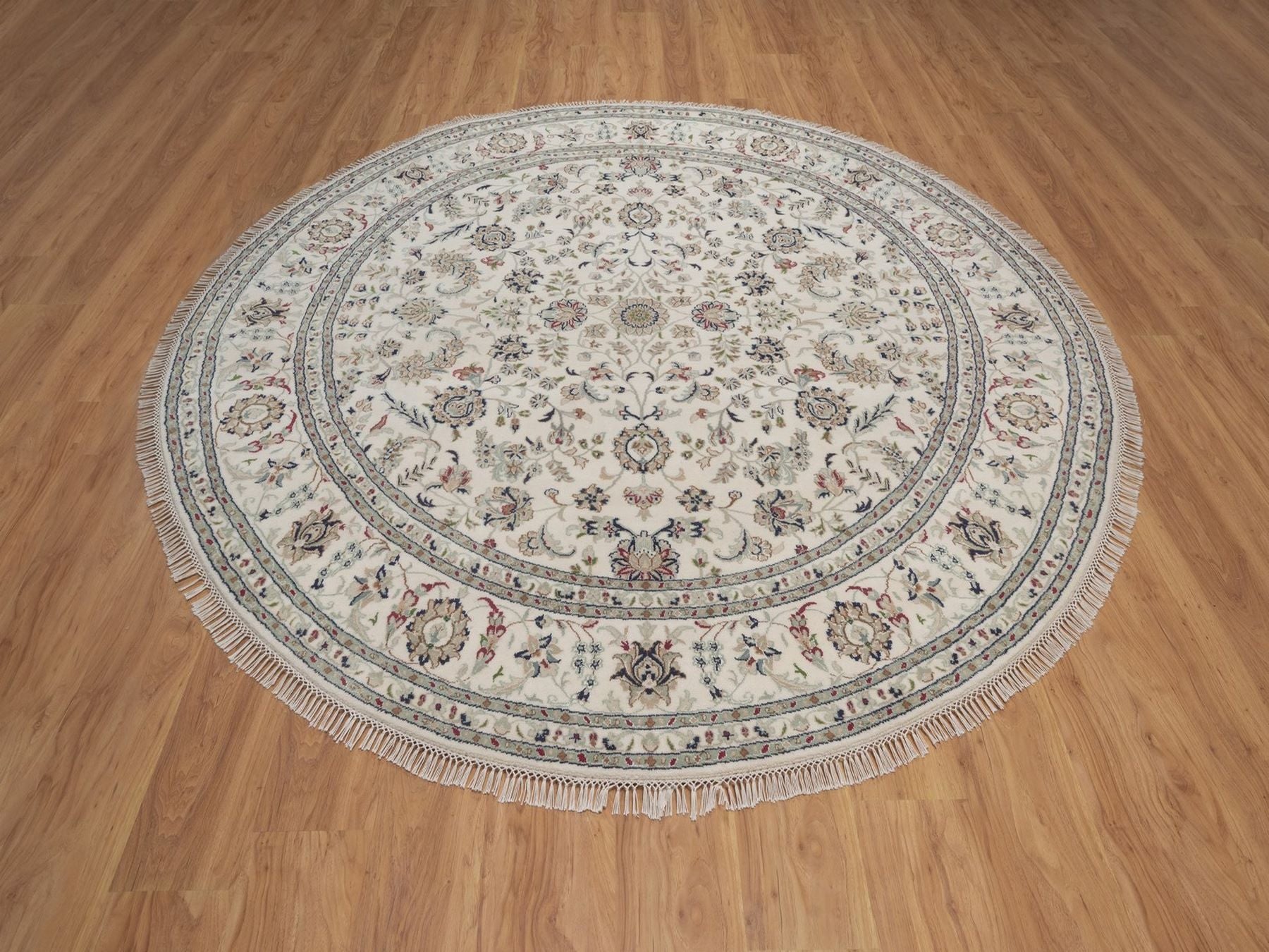 Nain hand-knotted wool/silk rug in Ivory, 8' x 8', SKU O092760 (view 2)