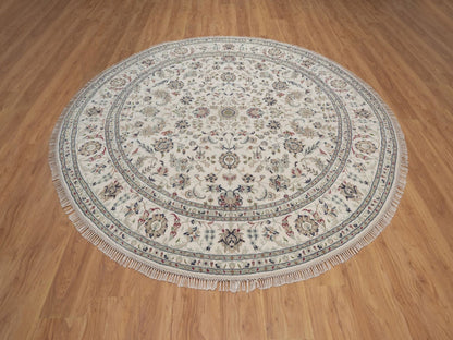 Nain hand-knotted wool/silk rug in Ivory, 8' x 8', SKU O092760 (view 2)