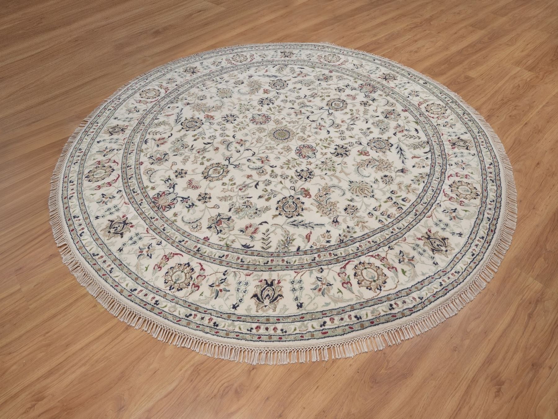 Nain hand-knotted wool/silk rug in Ivory, 8' x 8', SKU O092760 (view 3)