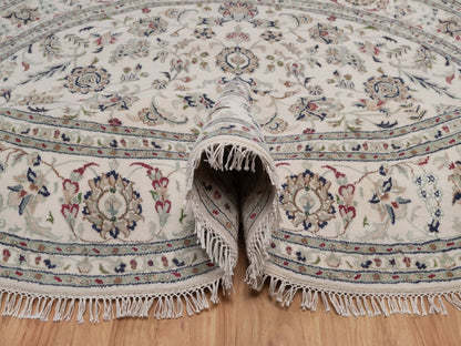 Nain hand-knotted wool/silk rug in Ivory, 8' x 8', SKU O092760 (view 5)