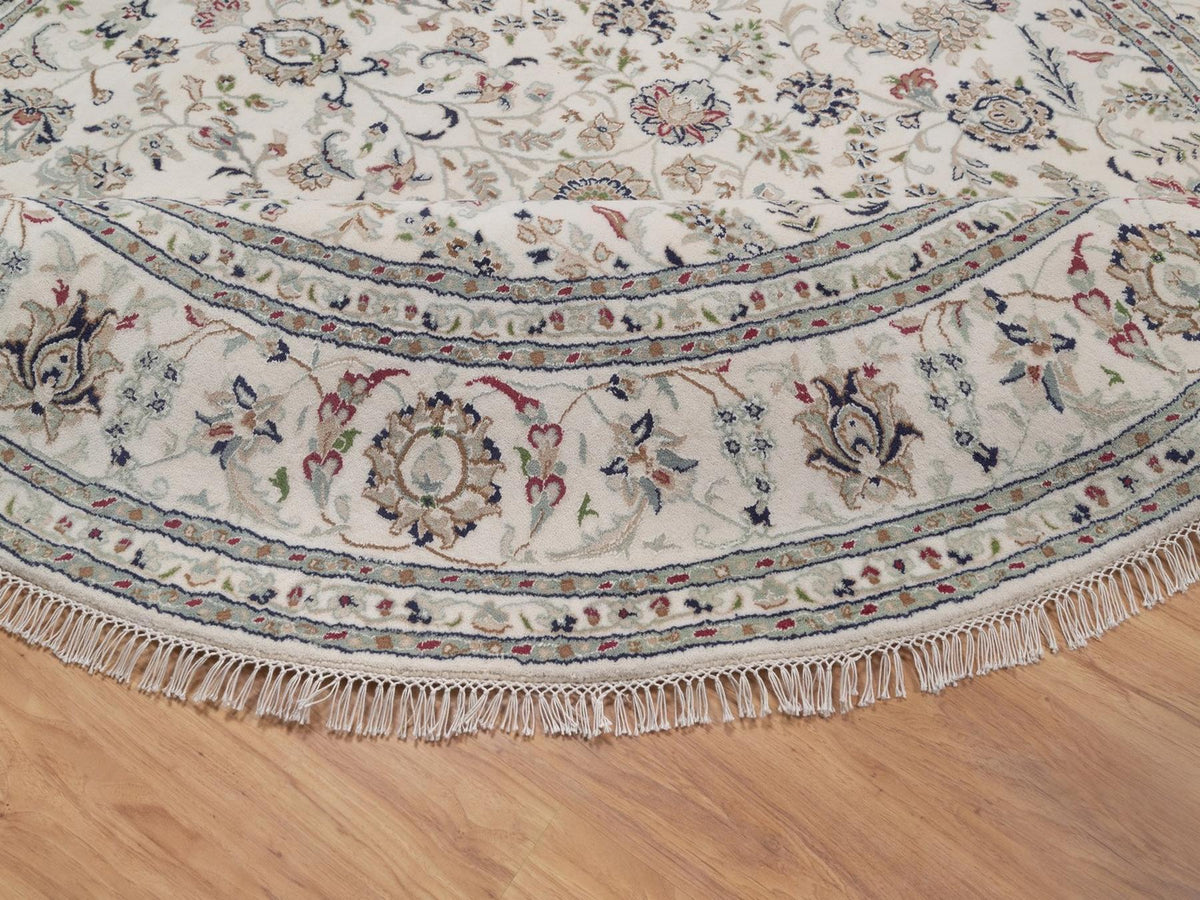 Nain hand-knotted wool/silk rug in Ivory, 8' x 8', SKU O092760 (view 6)