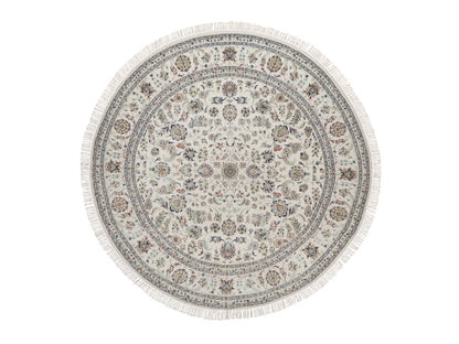 Nain hand-knotted wool/silk rug in Ivory, 7'8" x 7'8", SKU O092761