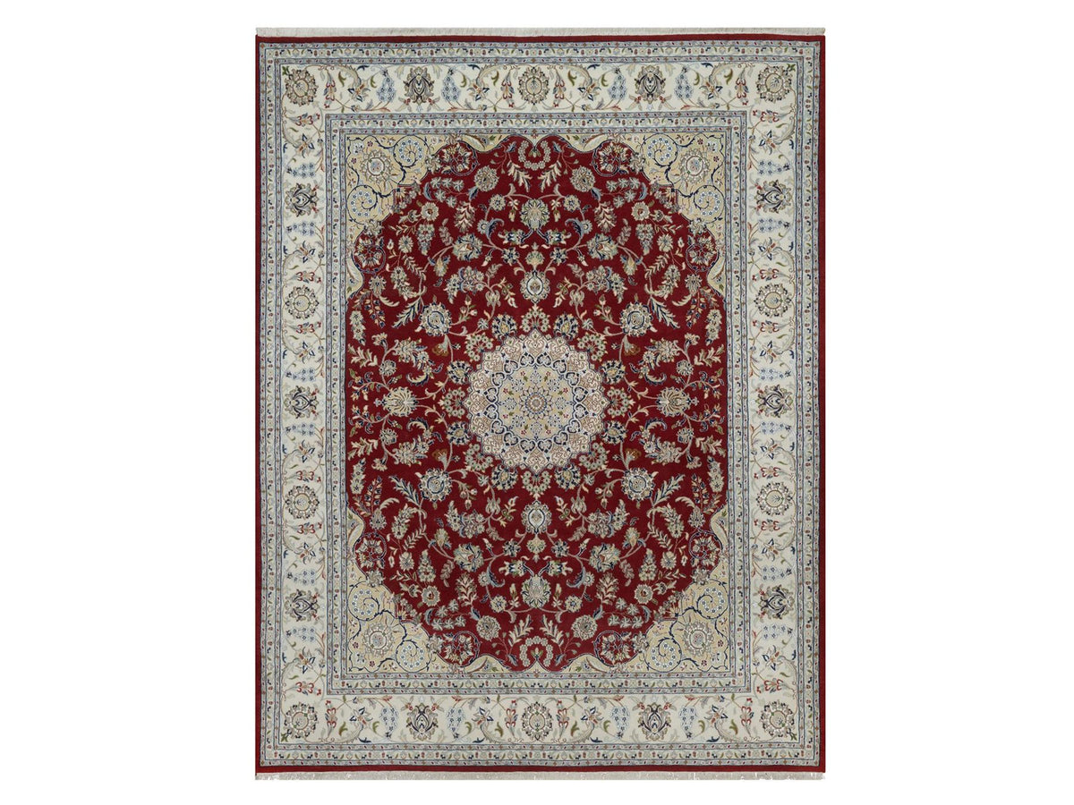 Nain hand-knotted wool/silk rug in Red, 7'10" x 10'1", SKU O092762