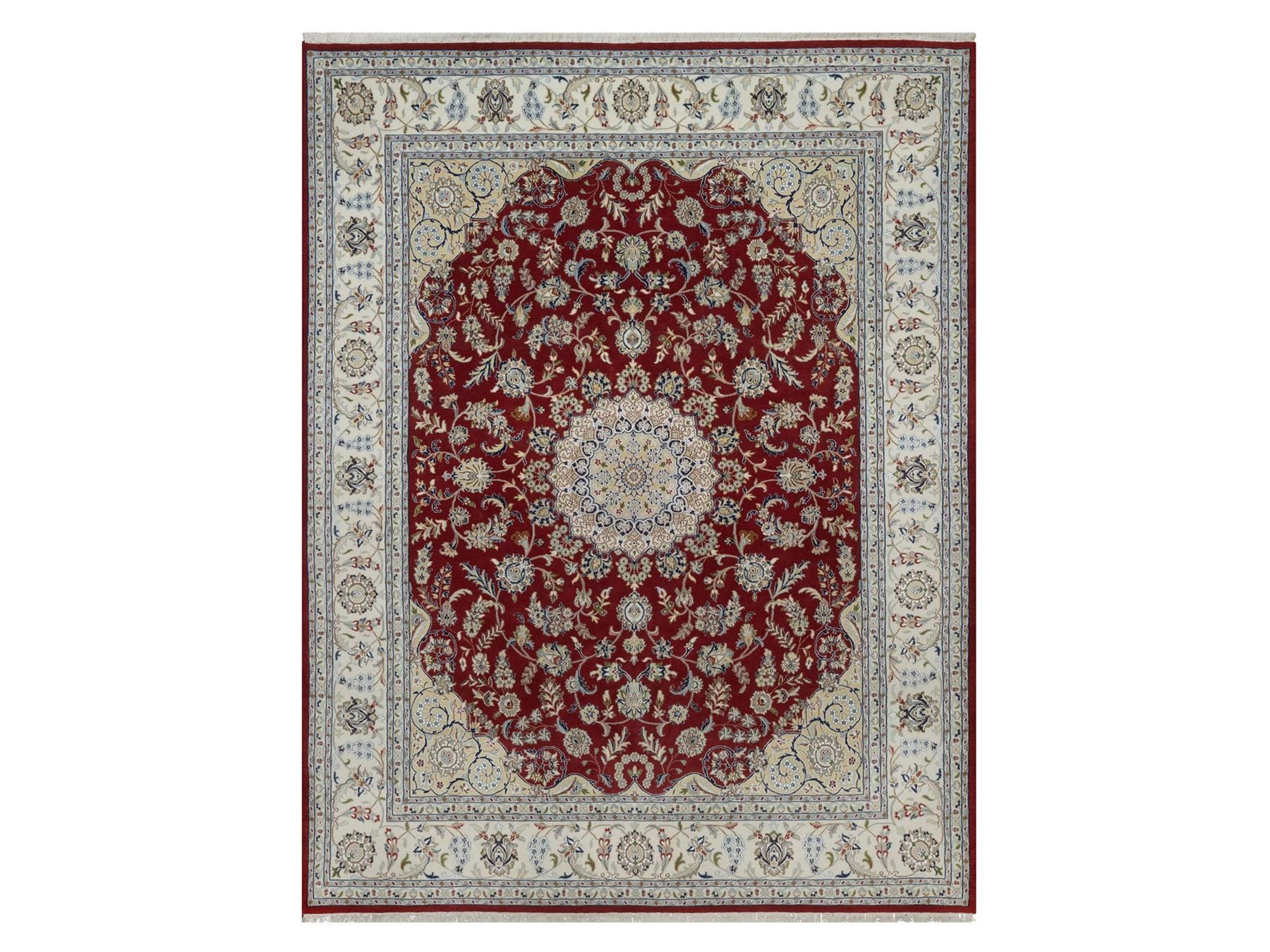 Nain hand-knotted wool/silk rug in Red, 7'10" x 10'1", SKU O092762