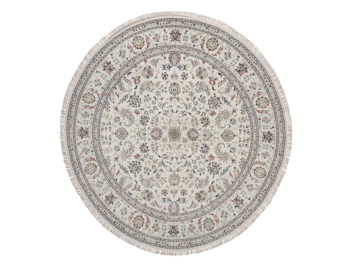 Nain hand-knotted wool/silk rug in Ivory, 7'10" x 7'10", SKU O092764