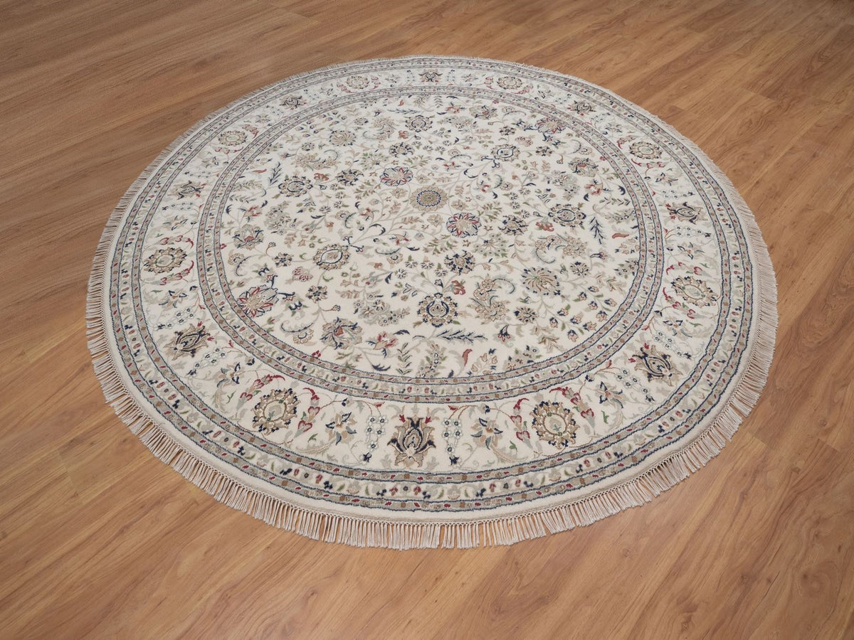 Nain hand-knotted wool/silk rug in Ivory, 7'10" x 7'10", SKU O092764 (view 3)