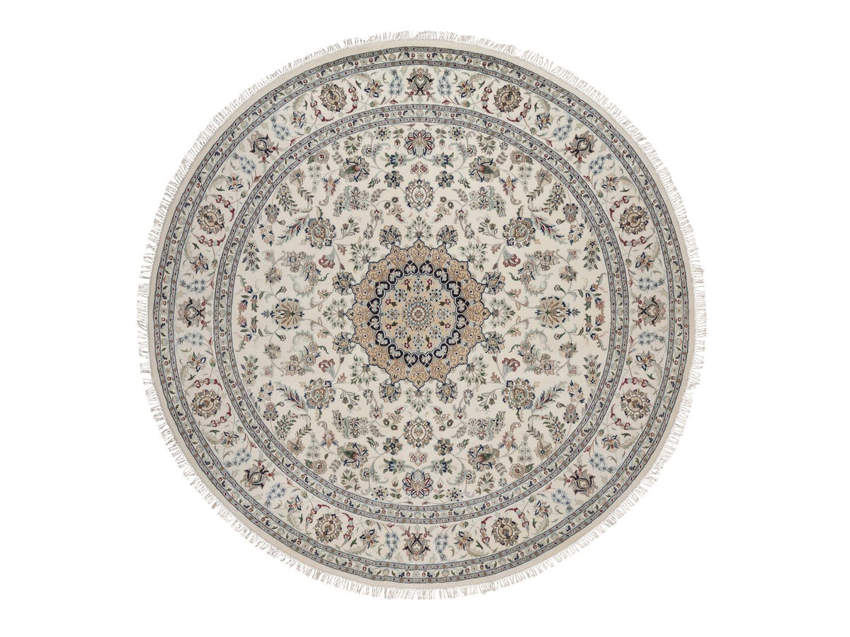 Nain hand-knotted wool/silk rug in Ivory, 9'8" x 9'8", SKU O092766