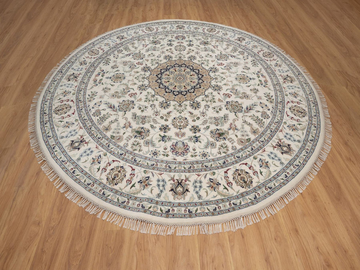 Nain hand-knotted wool/silk rug in Ivory, 9'8" x 9'8", SKU O092766 (view 2)