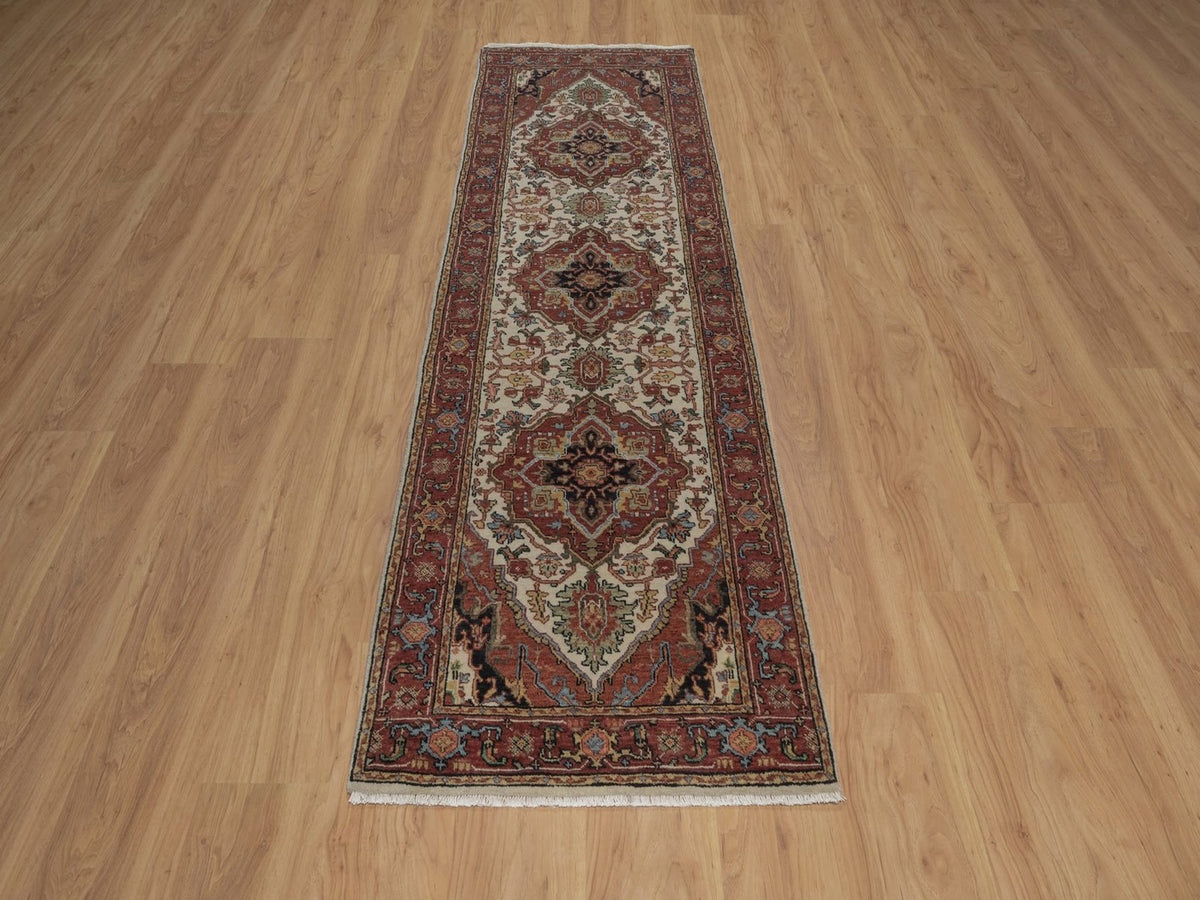 Heriz Heriz hand-knotted wool runner in Ivory, 2'6" x 8', SKU O092767 (view 2)