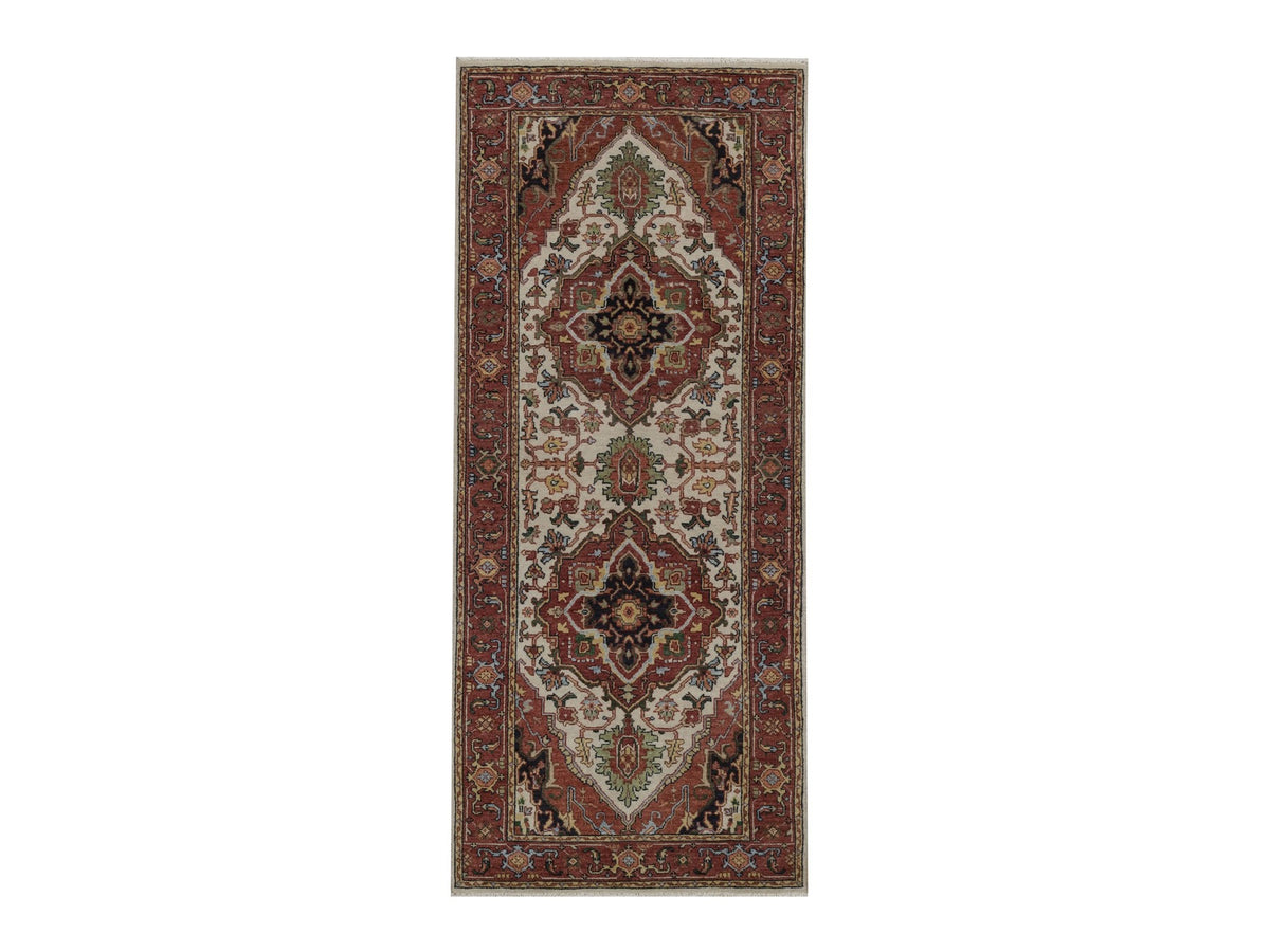 Heriz Heriz hand-knotted wool runner in Ivory, 2'6" x 6'2", SKU O092772