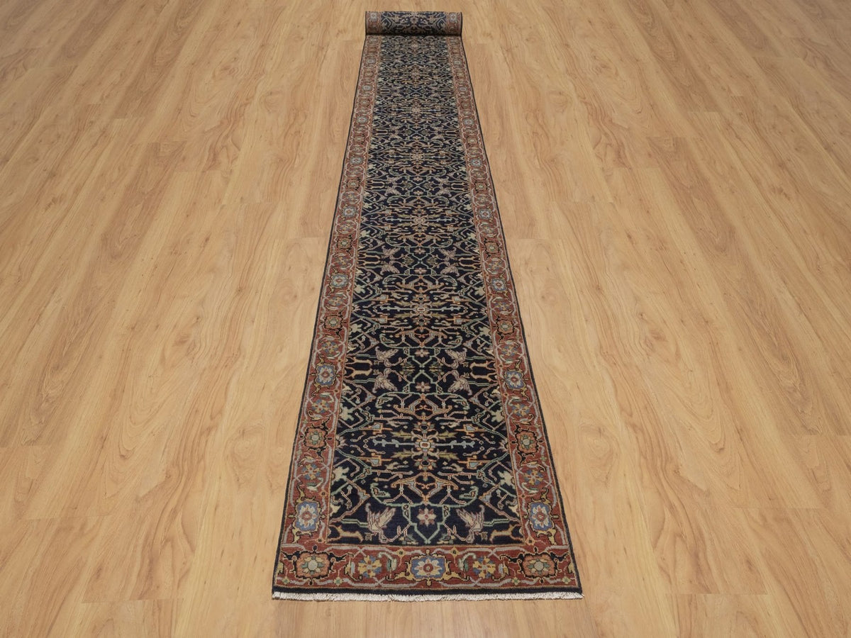 Heriz Heriz hand-knotted wool runner in Blue, 2'7" x 23'8", SKU O092781 (view 2)