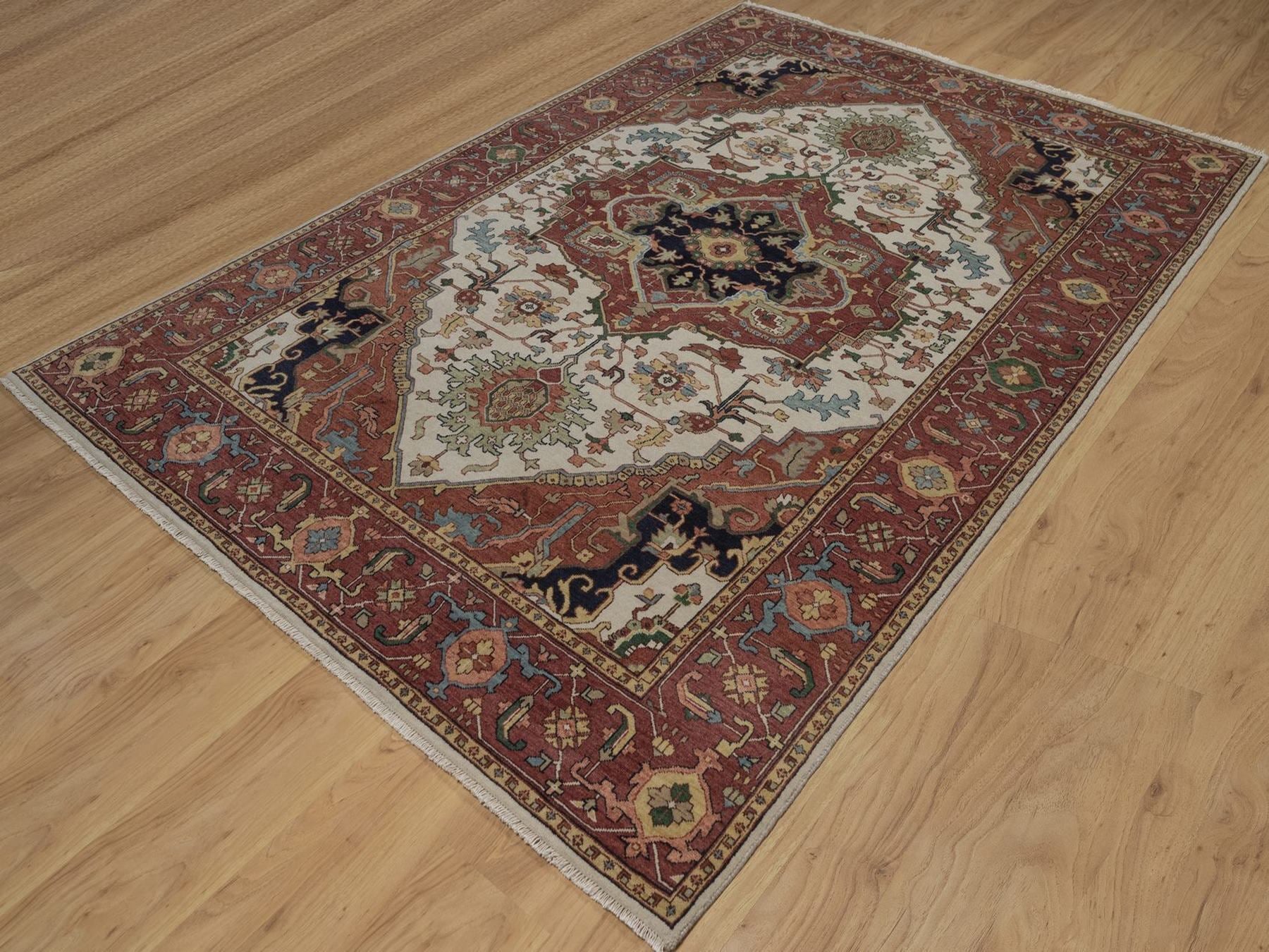 Heriz Heriz hand-knotted wool rug in Ivory, 6' x 9'1", SKU O092783 (view 3)