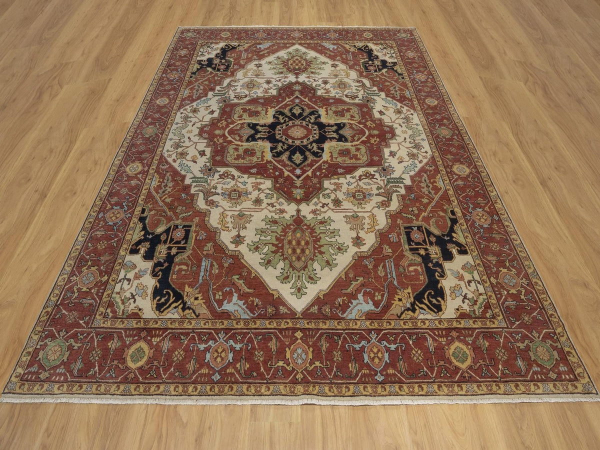 Heriz Heriz hand-knotted wool rug in Ivory, 7'10" x 9'10", SKU O092802 (view 2)
