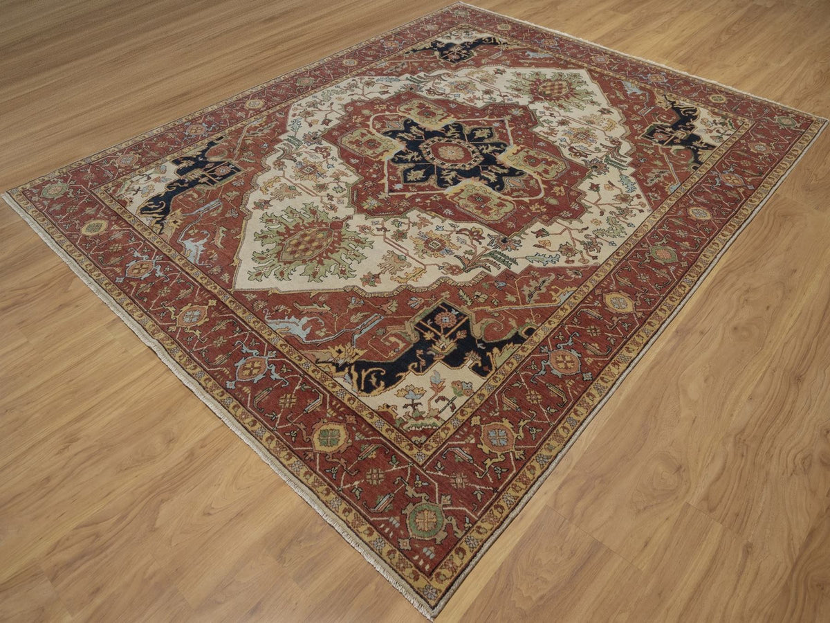 Heriz Heriz hand-knotted wool rug in Ivory, 7'10" x 9'10", SKU O092802 (view 3)