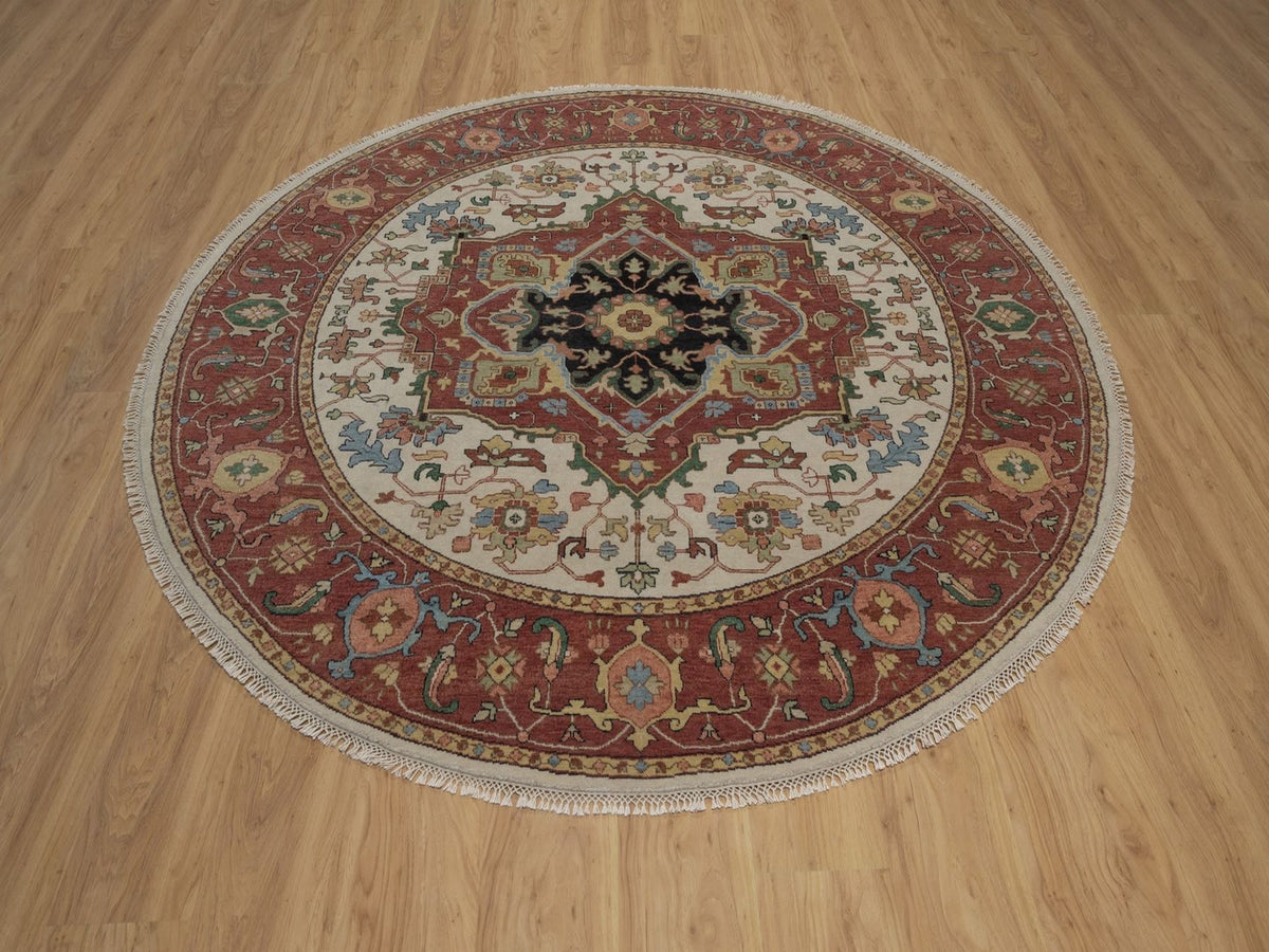 Heriz Heriz hand-knotted wool rug in Ivory, 6'10" x 6'10", SKU O092803 (view 2)