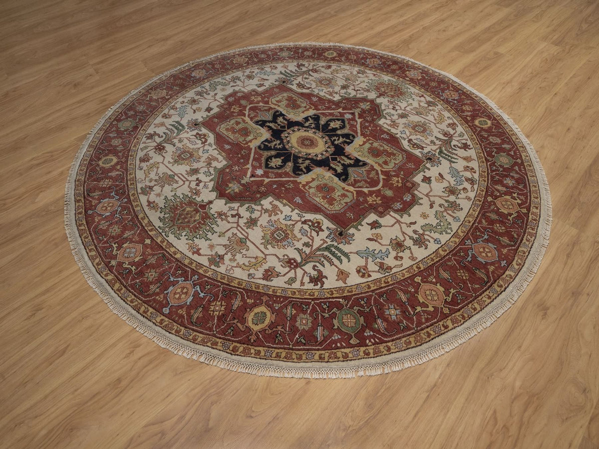 Heriz Heriz hand-knotted wool rug in Ivory, 7'11" x 7'11", SKU O092805 (view 3)